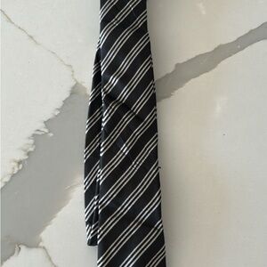John Varvatos Black and White Striped Silk Tie